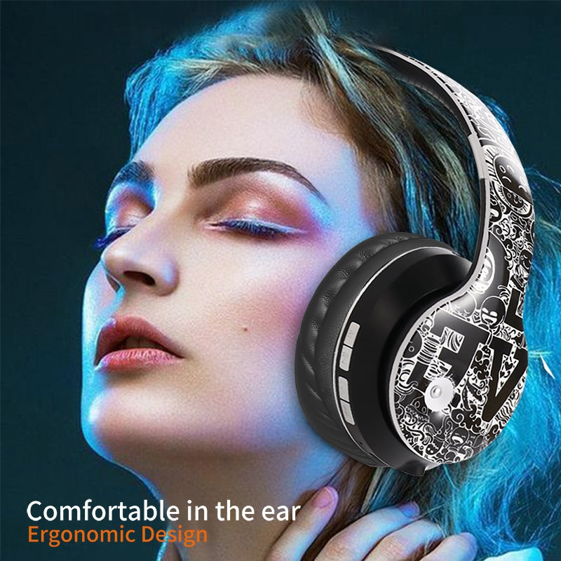 EL-B1 Graffiti Bluetooth Headset Adjustable Wireless Headphone Folding Head-Mounted Earphone Compatible with Android Apple Microsoft System EL-B1 Graffiti Bluetooth Headset Adjustable Wireless Headphone Folding Head-Mounted Earphone Compatible with Android Apple Microsoft System
